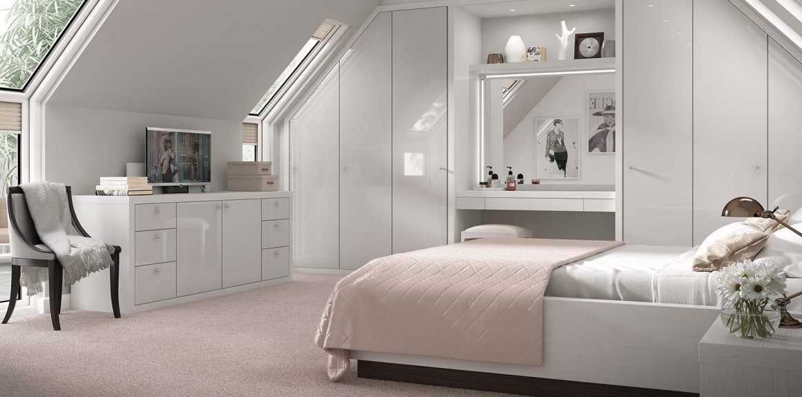 Capri fitted loft bedroom in High Gloss Palace Grey