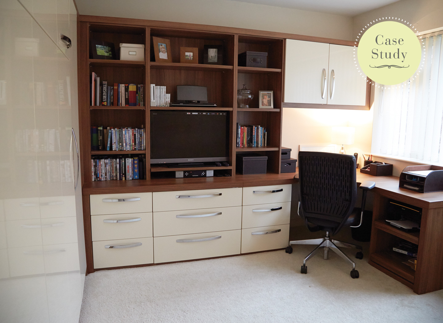 Fitted Home Office In Dark Wood Finish With Peninsular Desk Strachan