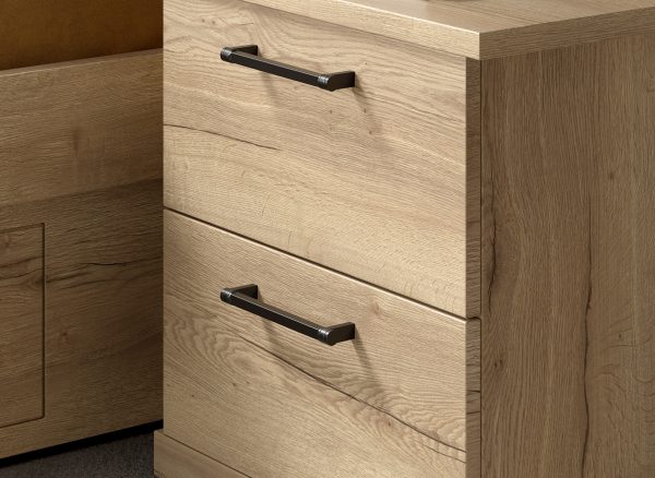 Solid oak bedside tables with personalised matte black handles